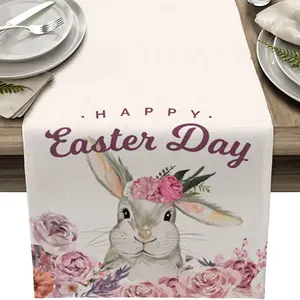 1pc,Spring Easter Table Runner, Coffee Table Runner, Flower Rabbit, Dining Table Runner Dresser Scarf, Kitchen Wedding Party Holiday Outdoor