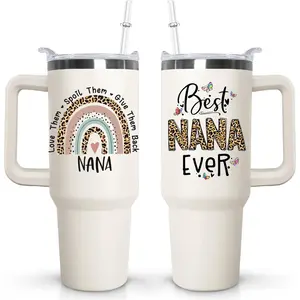 Ceovfoi Nana Tumbler with Handle Lid and Straw,40 oz Best Nana Ever Vacuum Insulated Travel Coffee Mug CupTumbler,Mothers Day Gifts for Grandmother