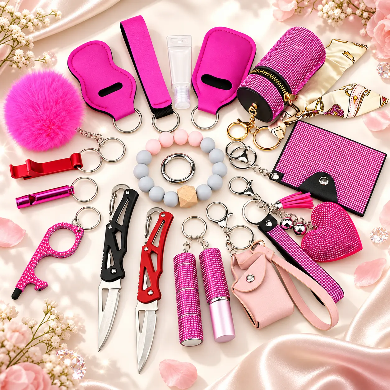 Keychain Set with Various Accessories Including Keychains, Wallets, and More for Everyday Use
