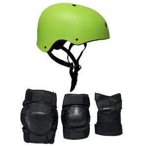 Skateboard Helmet Elbow/Knee/Wrist Pad Combo Skateboarding Skate Park Safety Kit Neon Green Helmet Small Pads