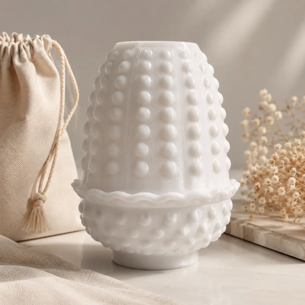 Vintage-Inspired Hobnail Plastic Fairy Lamp - 3D Printed, Lightweight, Minimalist White LED Tea Light Holder, Luminous Vintage Candle Stand Ornament for Room Decor, Ideal Birthday Gift