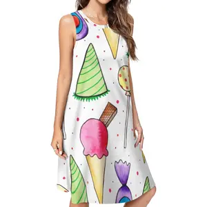 Women's Sleeveless Dress - Cute Ice Cream & Candy Print | Kawaii Trendy Dress