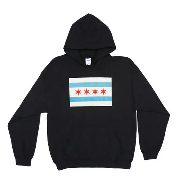 Fox Outdoor Men's Sweatshirt, Comfortable Cotton-Polyester Fabric Pullover Hoodie with Chicago Flag Print, Tops, Casual, Sweatshirts, Menswear, Imprint Design