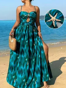 【Plus Size】 Metal Starfish Decor Cami Dress, Elegant Sleeveless Evening Party Gown, Women's Plus Clothing for Beach Holiday