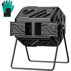 43 Gallon Compost Bin Outdoor,  Assemble Tumbling Composter, Dual Chamber Composter Tumbler, Rotating Compost Bin for Outside, Backyard, Garden and Yard, Black
