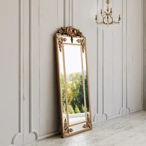 Fleury Mirror: French Gilt Gold Floor Mirror with Intricate Carvings