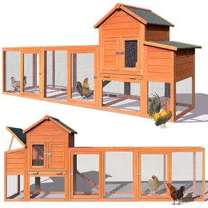 122" Large Wooden Chicken Coop with Run, 4–8 Chickens Capacity, Outdoor Poultry Cage with Nesting Box, Ramp, Pull-Out Tray & Asphalt Roof, Rabbit Duck Hen House for Backyard
