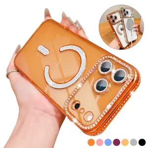 ROTUNOE Glitter Magnetic Case for iPhone 17 Pro Max 16 15 14 13 12 Pro Max, Compatible with MagSafe Women Cute Clear Glitter Bling Diamond Rhinestone Sparkly Case Camera Lens Protectors Cover