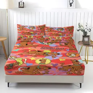 3-Piece Scooby-Doo Pattern Fitted Sheet Set, Soft And Durable Bedding Set Includes 1 Piece Flat Sheet And 2 Pieces Pillowcases, Daily Holiday Birthday Gift Bedroom Decorations For Kids And Adults, Bed Sheets