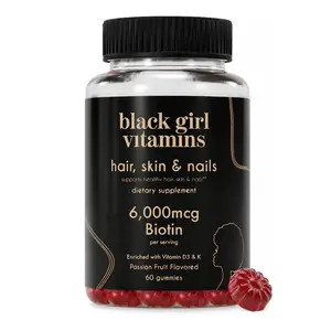 Black Girl Vitamins - Hair, Skin, and Nails Gummies with Biotin (6000 mcg), Zinc, Gelatin Free, Vitamin A, and Vitamin E - Gluten-Free. Made in The USA (Passion Fruit, 60 Count) 30 Day Supply