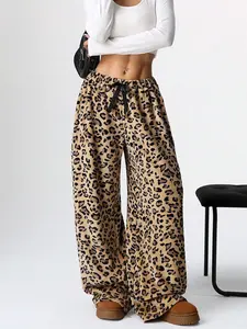 Women's Leopard Print Wide Leg Pants, Casual Streetwear Pants, Casual Comfy Trousers for Daily Wear, Ladies Cheetah Print Wideleg Bottoms for All Seasons