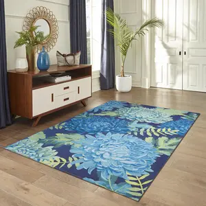 Lush Decor MARINA Indoor/Outdoor Power Loomed Synthetic Blend Low Profile Area Rug - Transitional Graphic Botanical Floral Colorful  (Mum)
