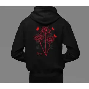 Men's Japanese Red Spider Lily Graphic Hoodie - Cotton Blend Black Long Sleeve Pullover Regular Fit | Soft & Breathable Fabric, Durable Print, Everyday Comfort, Machine Washable, Harajuku Streetwear Urban Fashion