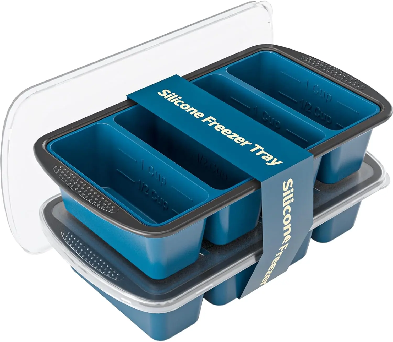Silicone Freezer Tray With Lid, 8 Large 1 Cup Soup Freezer Molds, Soup Freezer Container for Meal Prepping, Large Ice Cube Tray， Perfect for Storing Leftovers, Sauces, Lasagna, 2-Pack