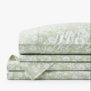 Misty Meadow Floral Classic Smooth Sateen Bed Sheet Set - Green, Twin