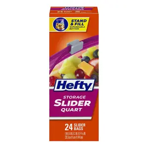 Hefty Storage Slider Quart Bags Durable and Airtight Food Storage 24Ea