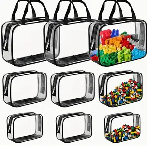 3 Packs Toy Storage Bags with Zipper, Top Zipper Bag Clear PVC Organizing Waterproof Toy Bags for Board Games, Building Blocks, and Kids Books