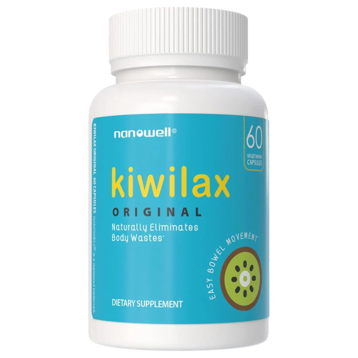 NANOWELL Kiwilax Original 60 Capsules - Supports Healthy Bowel Movements, Digestive Health, and Natural Elimination - Gentle and Safe with Magnesium & Kiwi Proprietary Blend, 60 Day Supply