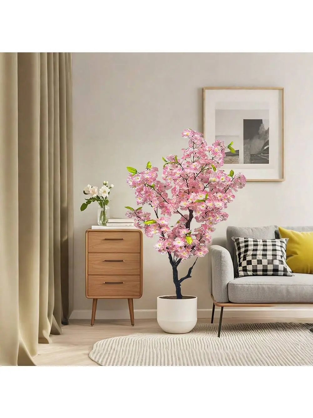 【Christmas Gift】Artificial Cherry Blossom Tree  Tall Potted Faux Cherry Blossom Tree Plants In Pot With Lifelike Trunk For Indoor Home Decor For Home Office Bedroom Porch