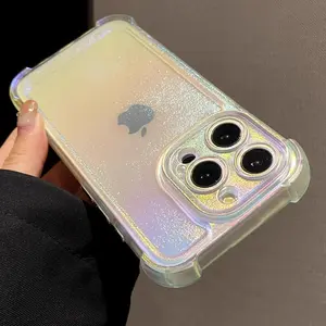 Luxury Laser Rainbow Transparent Matte Phone Case for IPhone 16 Pro Max 15 14 13 12 11 Plus Soft Shockproof Bumper Cases Cover