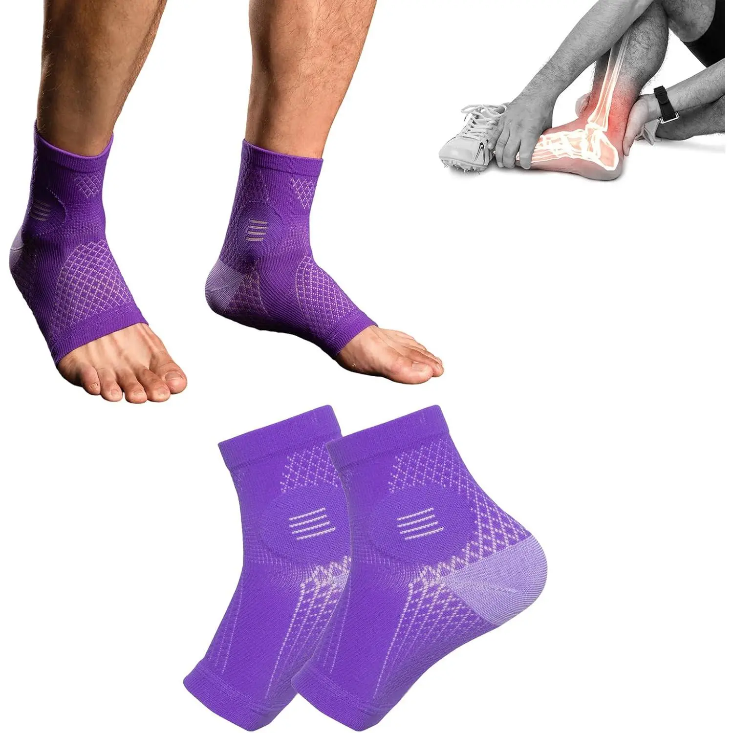 Neuropathy Socks for Men and Women, Plantar Fasciitis Socks, Soothe Pain Relief Socks for Neuropathy Pain, Soothe Relief Compression Socks for Plantar Fasciitis and Ankle Swelling (M, Purple)