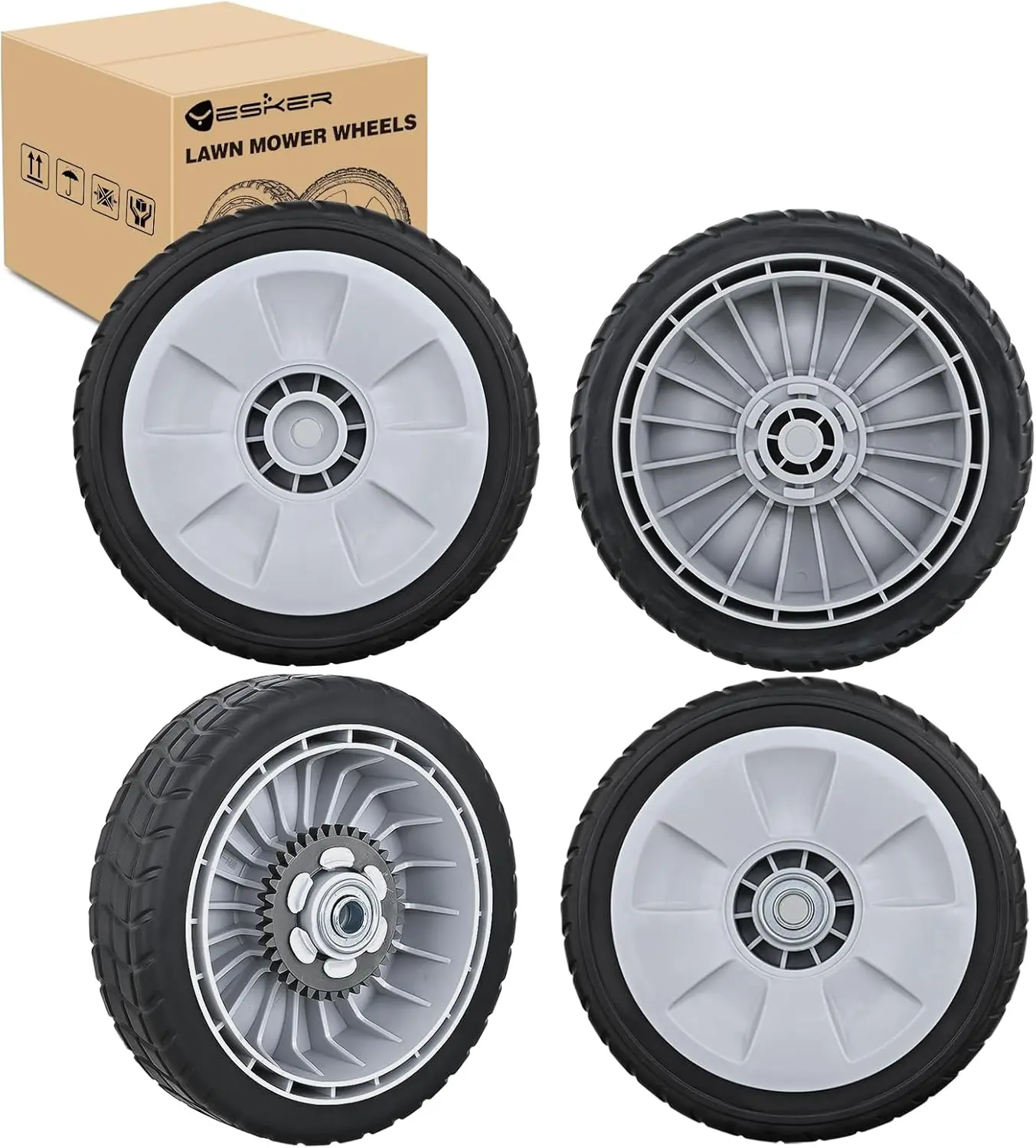 Yesker Lawn Mower Wheels Replacement 8 Inch, 2 Rear 42710-VE2-M02ZE and 2 Front 44710-VL0-L02ZA, Honda Lawnmower Wheels fits HRB215 HRB216 HRB217 and More for Self-Propelled Walk-Behind, 4-Pack, 2 Front And Rear Drive Wheels, 2 Inch Width