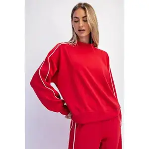 True Red Modal Striped Mock Neck Crewneck