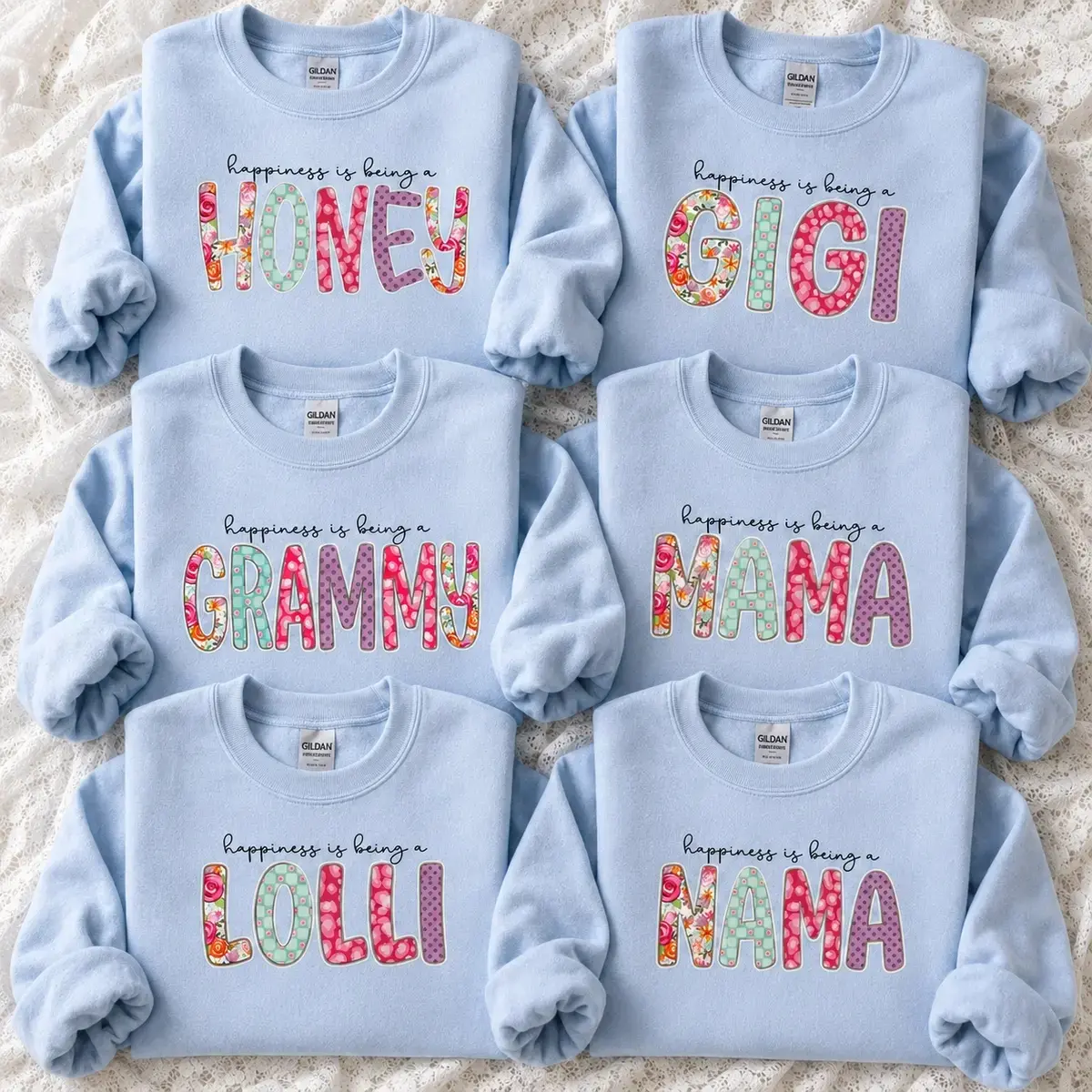 Personalized Grandma Sweatshirt, Happiness Is Being A Honey Gigi Grammy Mama Lolli Floral Crewneck, Cute Blue Grandmother Shirt, Mother’s Day Gift, Birthday Gift for Grandma, New Grandma Family Matc