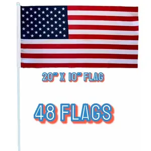 USA Flag with a  26" fiberglass Stick  48 Flags.  20”x10” flag Banners Box