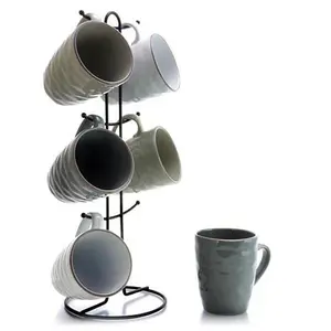 Elama Tahitian Waves 6pc 12 oz. Mug Set with Stand - Assorted Colors