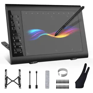 Graphics Drawing Tablet 10 x 6 Inch Large  Area with 8192 Levels -Free Pen and 12 Hot , Compatible with PC//Android OS for Painting, Design & Online Teaching Black