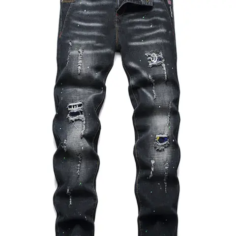 Men's Fashionable Ripped Jeans Regular Fit Jeans Style Denim Pants for Daily Wear, Fashion Men's Bottoms for All Seasons