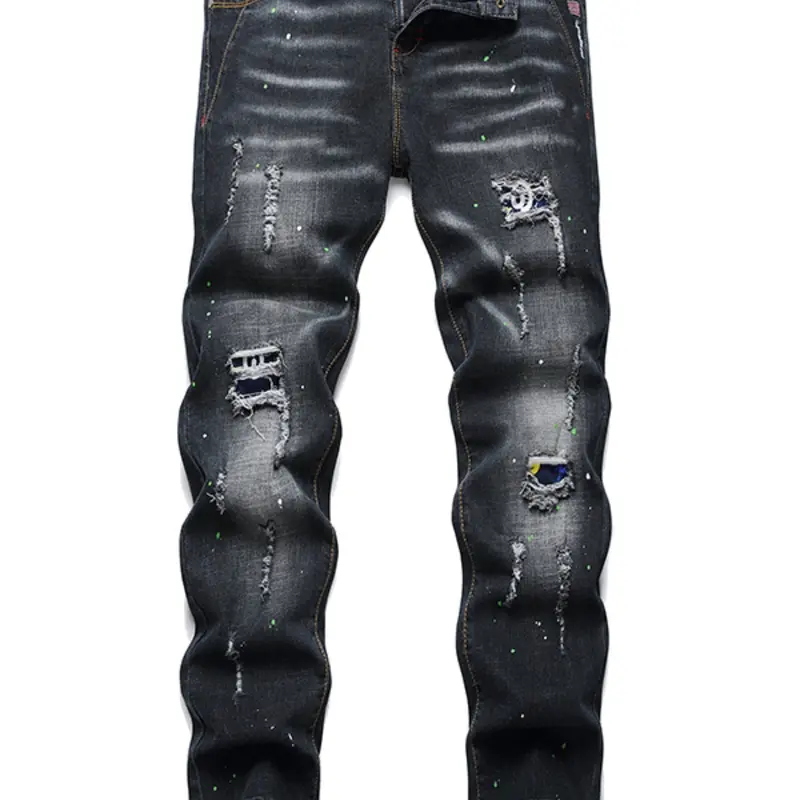 Men's Fashionable Ripped Jeans Regular Fit Jeans Style Denim Pants for Daily Wear, Fashion Men's Bottoms for All Seasons