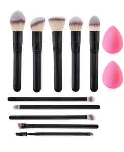 10pcs Makeup Brushes Set, Professional Foundation Eyeshadow Concealer Blush Powder Bronzer Applicator, 2 Pc Makeup Sponges