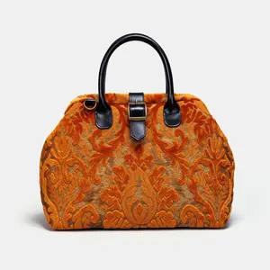 Burnout Velvet Orange Carpet Handbag Purse