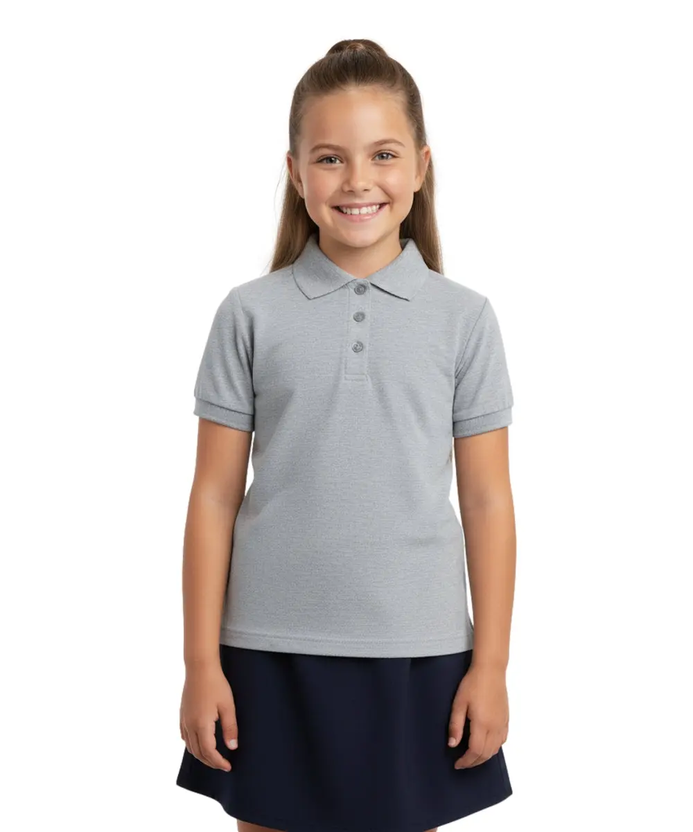 Girl's High Quality Soft Uniform Short Sleeves Polo Shirt Light Grey 5-18 GSU01