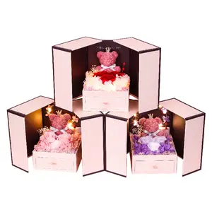 Eternal Flower Rose Ornament Handmade Gift Bear Double-Door Gift Box Valentine's Day Gift Jewelry Box
