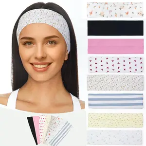 AWAYTR Fashion Women's Headbands Non Slip Elastic Solid Color Floral Heart Sweat Hair Hoop Hairbands for Daily Workout Sports Running Yoga