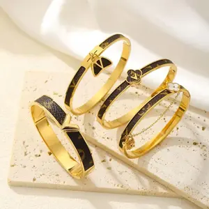 V-Shape Bracelet Clover Titanium Jewelry Stainless Steel Daily Cuff Geometric Luxury Gift Modern Symbolic Accessory
