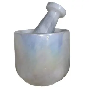 Mortar and Pestle White Marble with Titanium Aura Coating