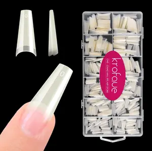 krofaue Natural Acrylic Nail Tips Square - 600PCS Half Cover Coffin False Nails 12 Size with Box for Salon and Home DIY
