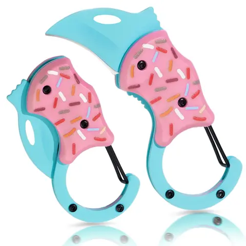 Pink Pocket Knife for Women Men, Cool Folding Knife Box Cutter， Mini EDC Knives for Everyday Carry, Portable Hand Tools, Folding Utility Toy Knife with Unique Donut Design, Ideal Gifts for Men and Women