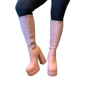 TSUNAMI Nude Faux Leather Boot Square Toe
