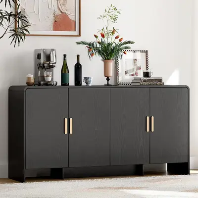 AMERLIFE Sideboard Buffet Cabinet With LED Lights - Black & Gray, Glass Doors, Adjustable Shelves For Living/Dining Room - View #6