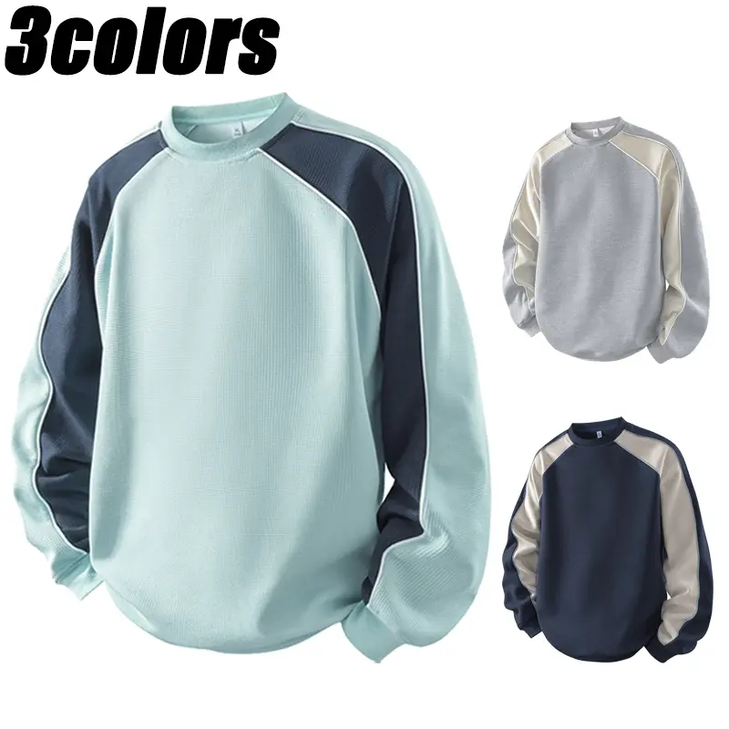 Level-style color-block crewneck sweatshirt, men’s loose long-sleeve sweatshirt suitable for everyday outdoor streetwear in spring and autumn.