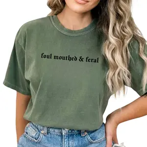 Foul Mouthed & Feral Shirt, Feral Vintage Graphic Tee Women, Adult Humor Printed Shirt, Funny Sayings Shirt For Women, Cotton Fabric Outfit, Comfort Shirt Casual Style, Tops For Women, Womenswear Cotton Fabric Relaxed Chic Style