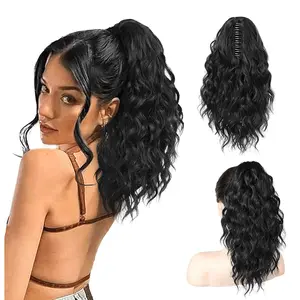 VASILIA Wavy Claw Clip Ponytail Extension 18" Long Curly Ponytail Extension Clip Fake Pony Tail Synthetic Natural Soft Hair Extension Ponytail Clip Curly Synthetic Ponytail Extension Women's Long Curly Wavy Ponytail Clip Daily Use Party