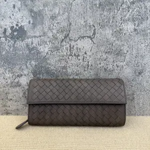 Pre-owned Bottega Veneta Leather small leather goods Continental Wallet Calfskin Intrecciato Dark Khaki (qy1104n7)