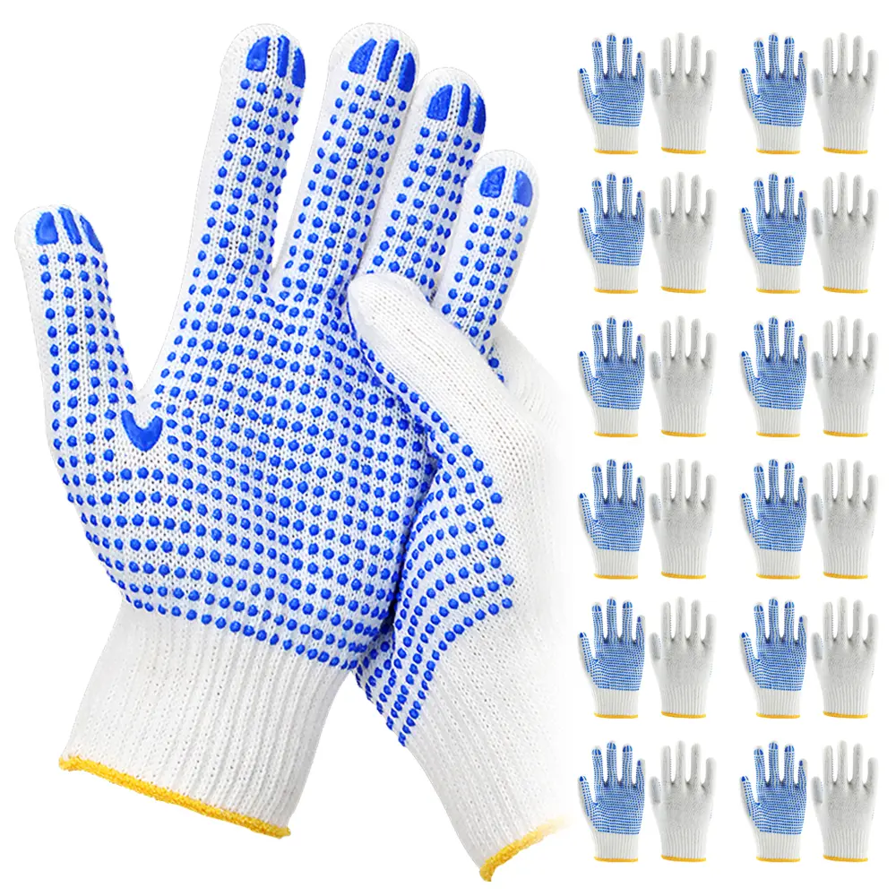 VNBQB 12 Pairs Cotton Work Gloves with Anti-slip Dots for Men Women, Breathable Cotton Knit Grip Gloves for Gardening Warehouse Construction Mechanic Industrial, One Size Bulk