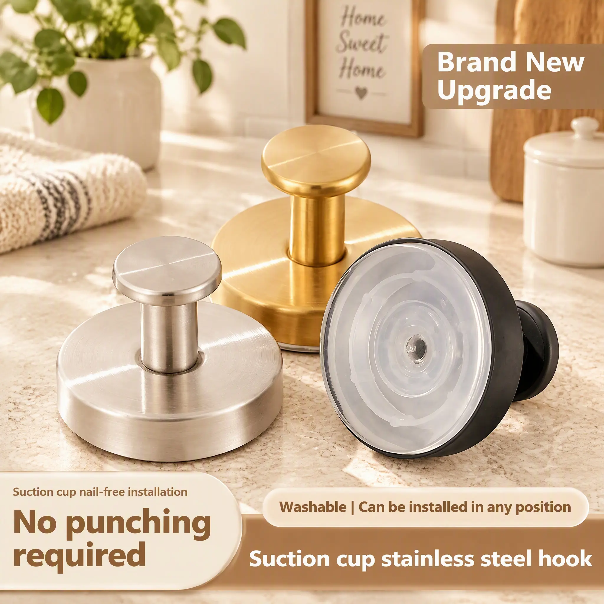 【2026 Newly Upgraded】Becvtoz 4pcs Acrylic Stainless Steel Vacuum-Type Suction Cup Hooks, No-Drill No-Damage, Dorm Room Kitchen Essentials, Multiple Colors Set Pack for Clothes Towels Organization